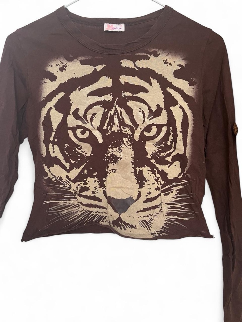 Long-Sleeve Brown Tiger Graphic Top
